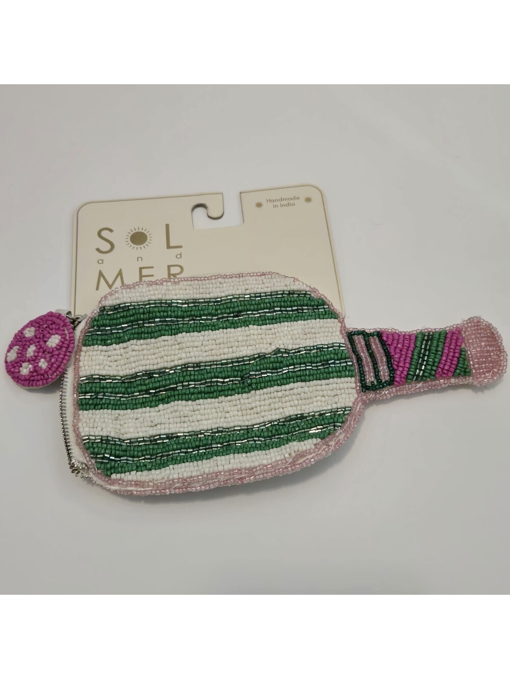 Sol and Mer Beaded Racket Green Ocean Coin Pouch Wallet Handmade In India Bag